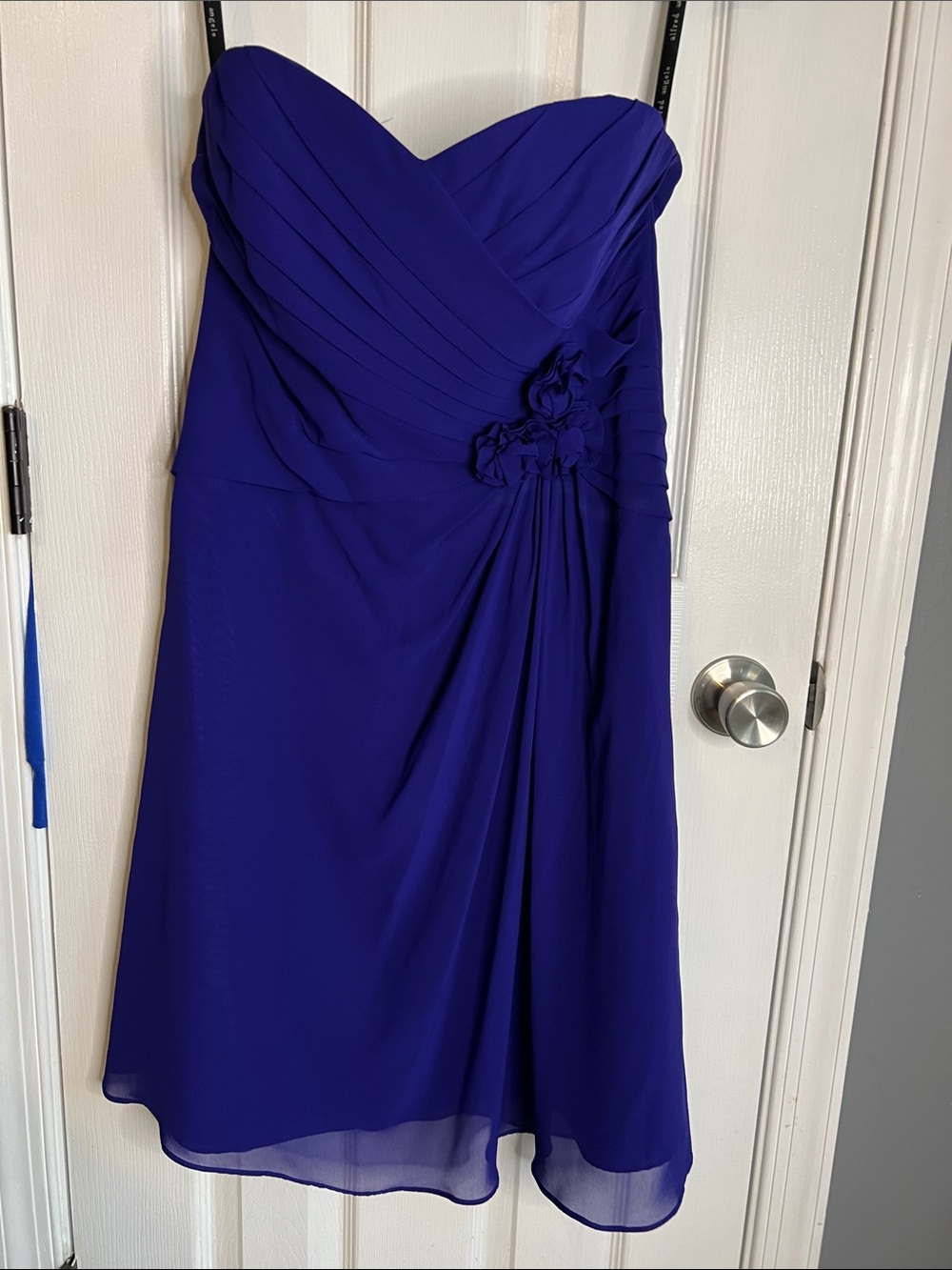 Alfred Angelo Strapless Royal Purple Chiffon Dress with Floral Accent
